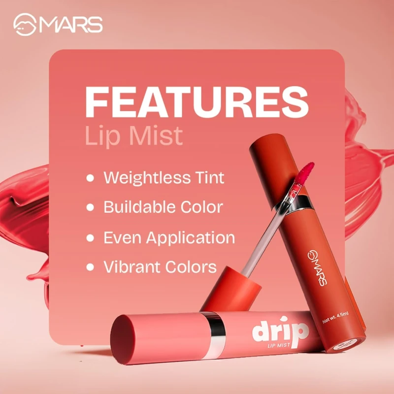 MARS Drip Lip Mist for Women (4.5 ml) (07-Pomelo Drip) | Dual Function | Buildable Color | Glossy Finish | Long-Lasting | Hydration | Light-Weight Formula | Non-Patchy Reapplication thumbnail 8